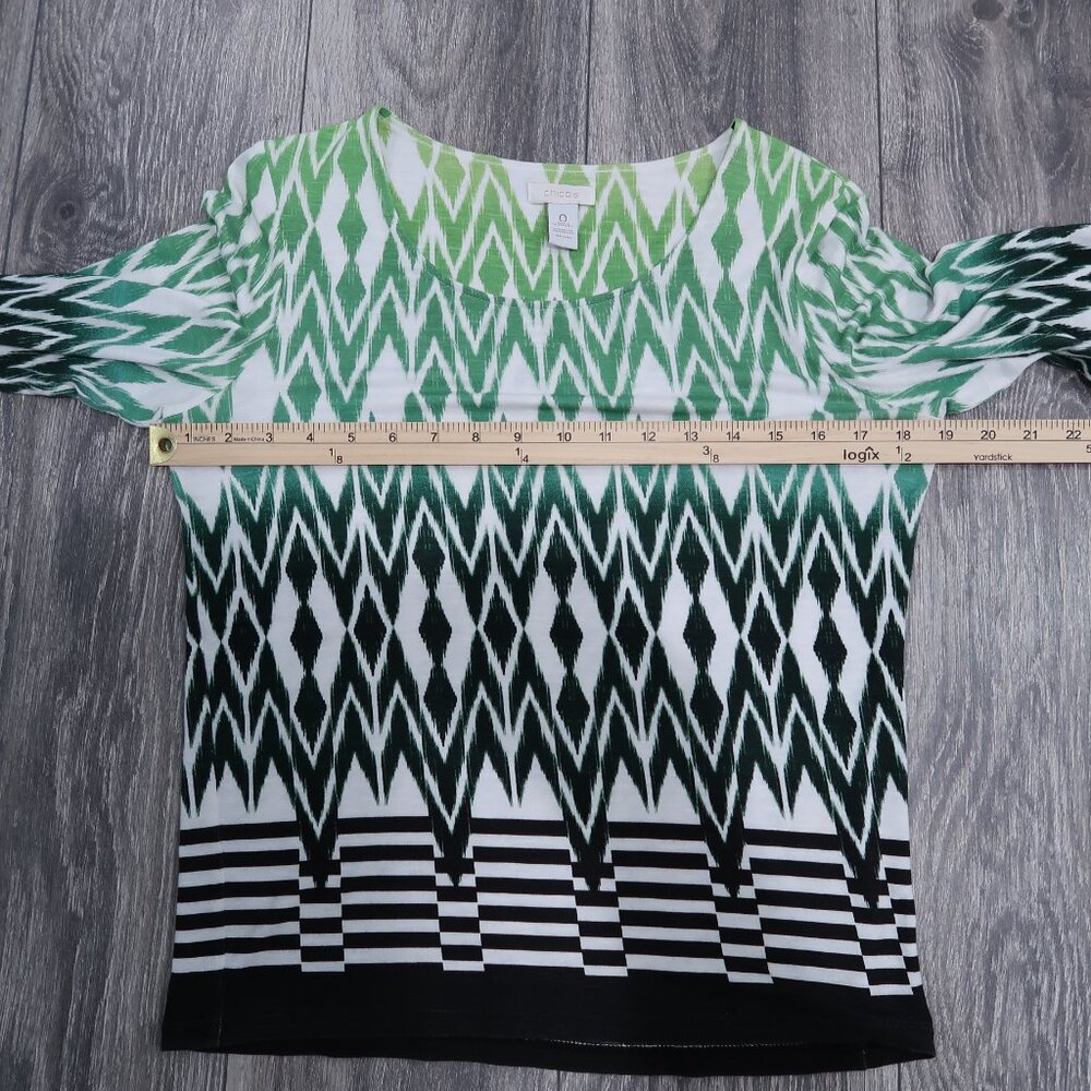 Chicos Womens Easywear Top 3/4 Sleeve Geometric Print Ombre Scoop Neck Shirt 0 - Picture 10 of 13